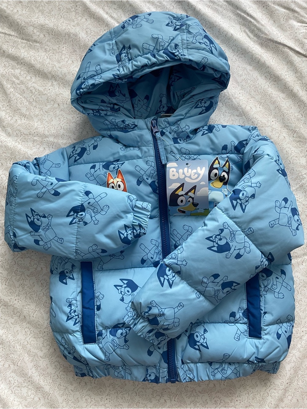 Bluey Character Toddler Boys Puffer Jacket Size 4T Warm Winter Blue NEW